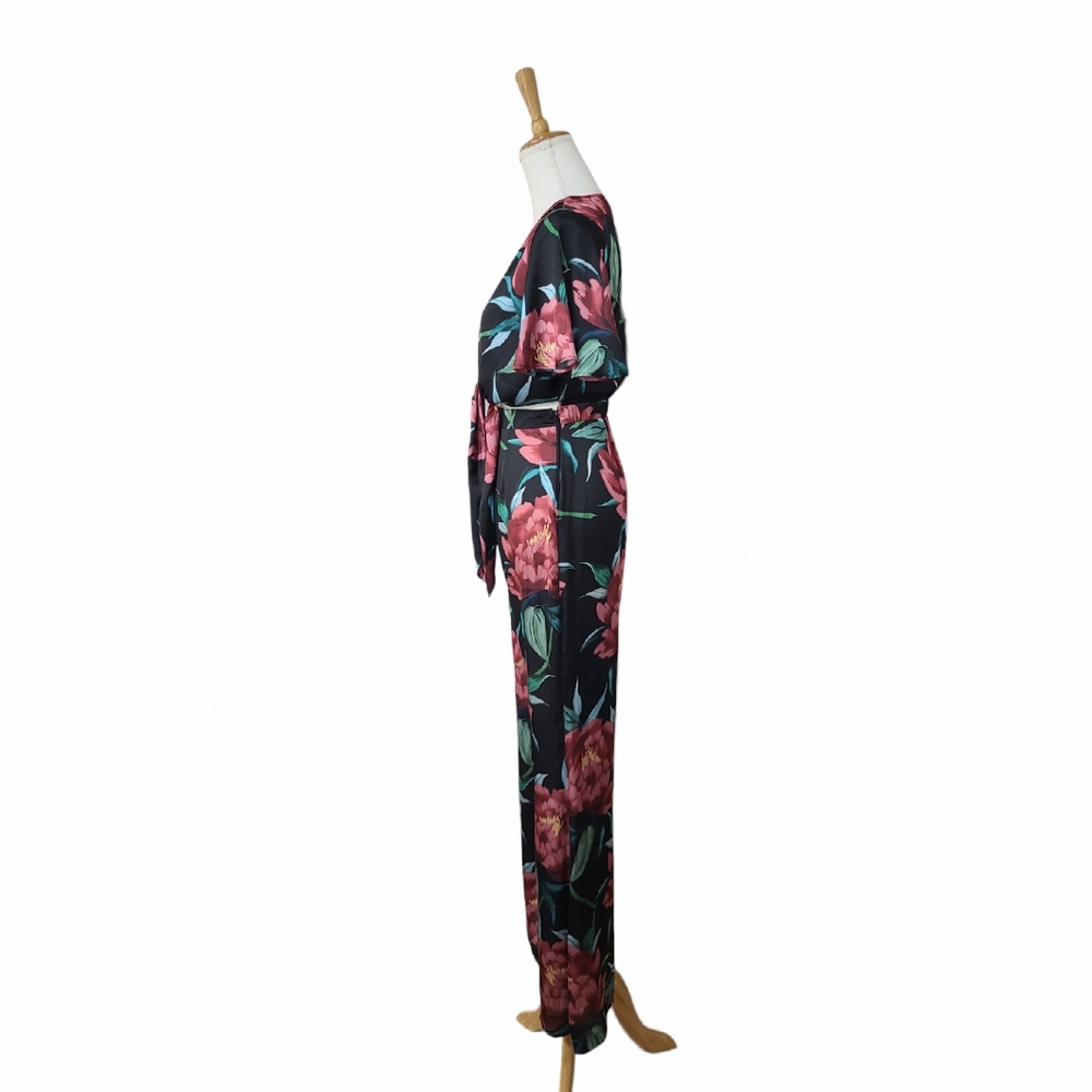 SHOW ME YOUR MUMU JENNA JUMPSUIT WOMENS XS BLACK FLORAL ONE PIECE TIE TOP NEW - Picture 5 of 16